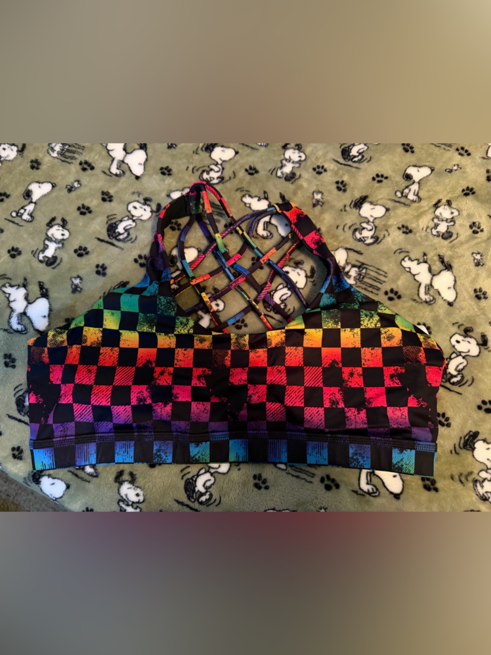 Multi-Color Checkerboard Strappy Sports Bra